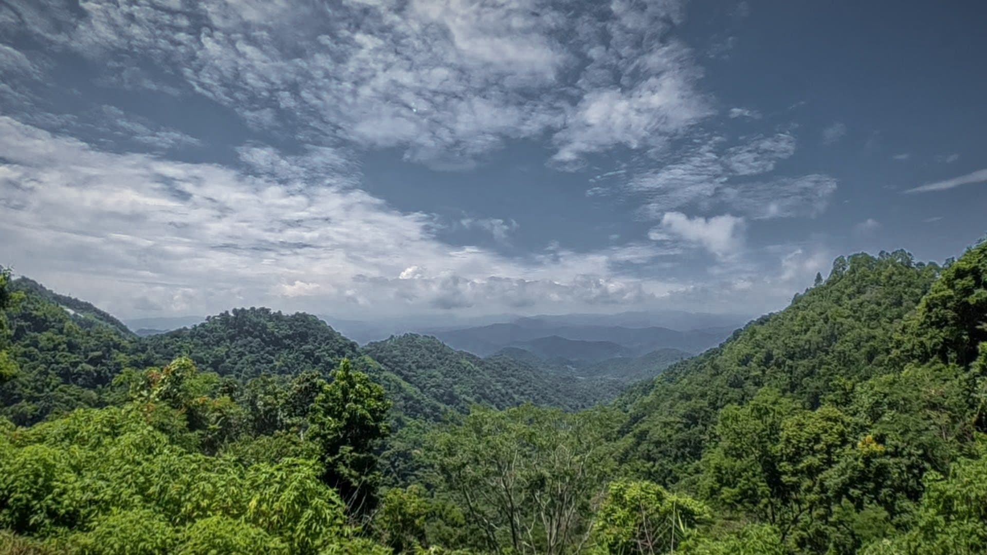 The view over forested hills from the Samoeng Forest viewpoint on the Samoeng Loop
