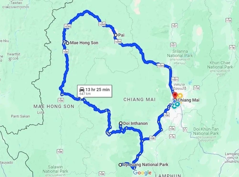 Mae Hong Son Loop route map